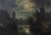 Ferdinand Lepie River by night Sweden oil painting artist